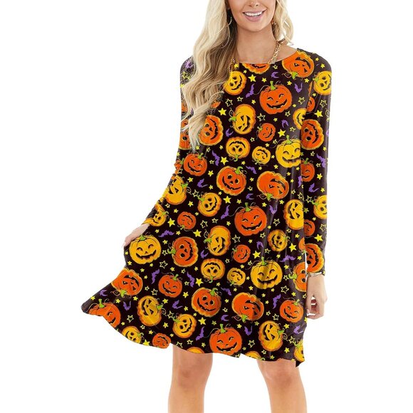 Women Halloween Dress with Pockets Funny Long Sleeve Outfits - Picture 3 of 5